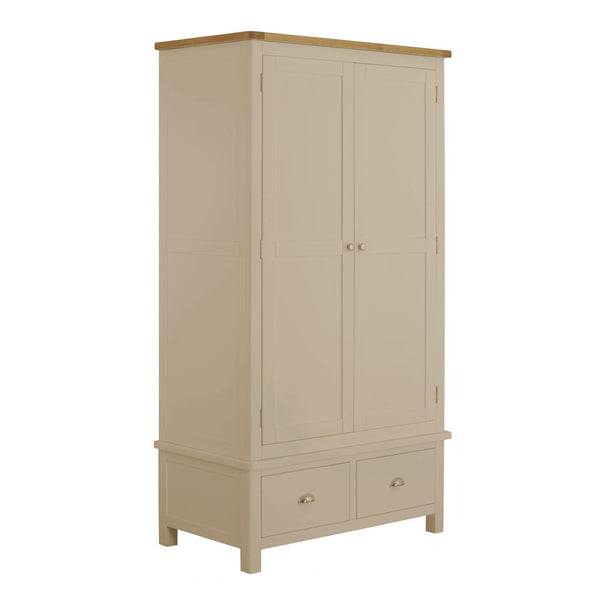 Portland Oak & Pebble Painted 2 Door 2 Drawer Wardrobe