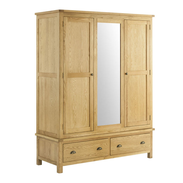 Portland Oak 3 Door 2 Drawer Triple Wardrobe