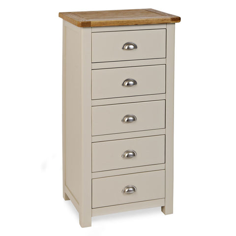 Portland Oak & Stone Painted Chest of Drawers - 5 Drawer Tall Chest