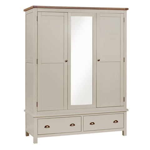 Portland Oak & Stone Painted 3 Door 2 Drawer Triple Wardrobe