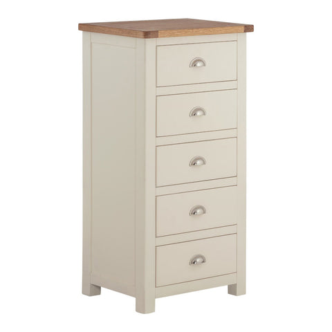 Portland Oak & Cream Painted Chest of Drawers - 5 Drawer Tall Chest