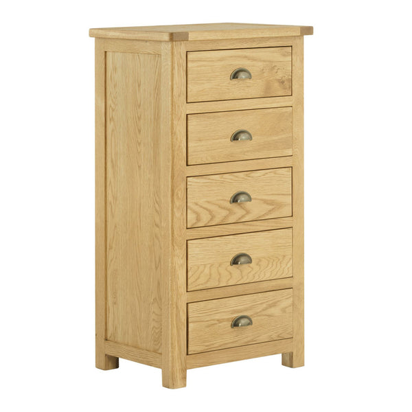 Portland Oak Chest of Drawers - 5 Drawer Tall Chest